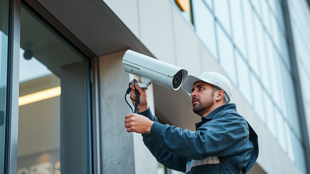 Security technician installing a CCTV surveillance camera